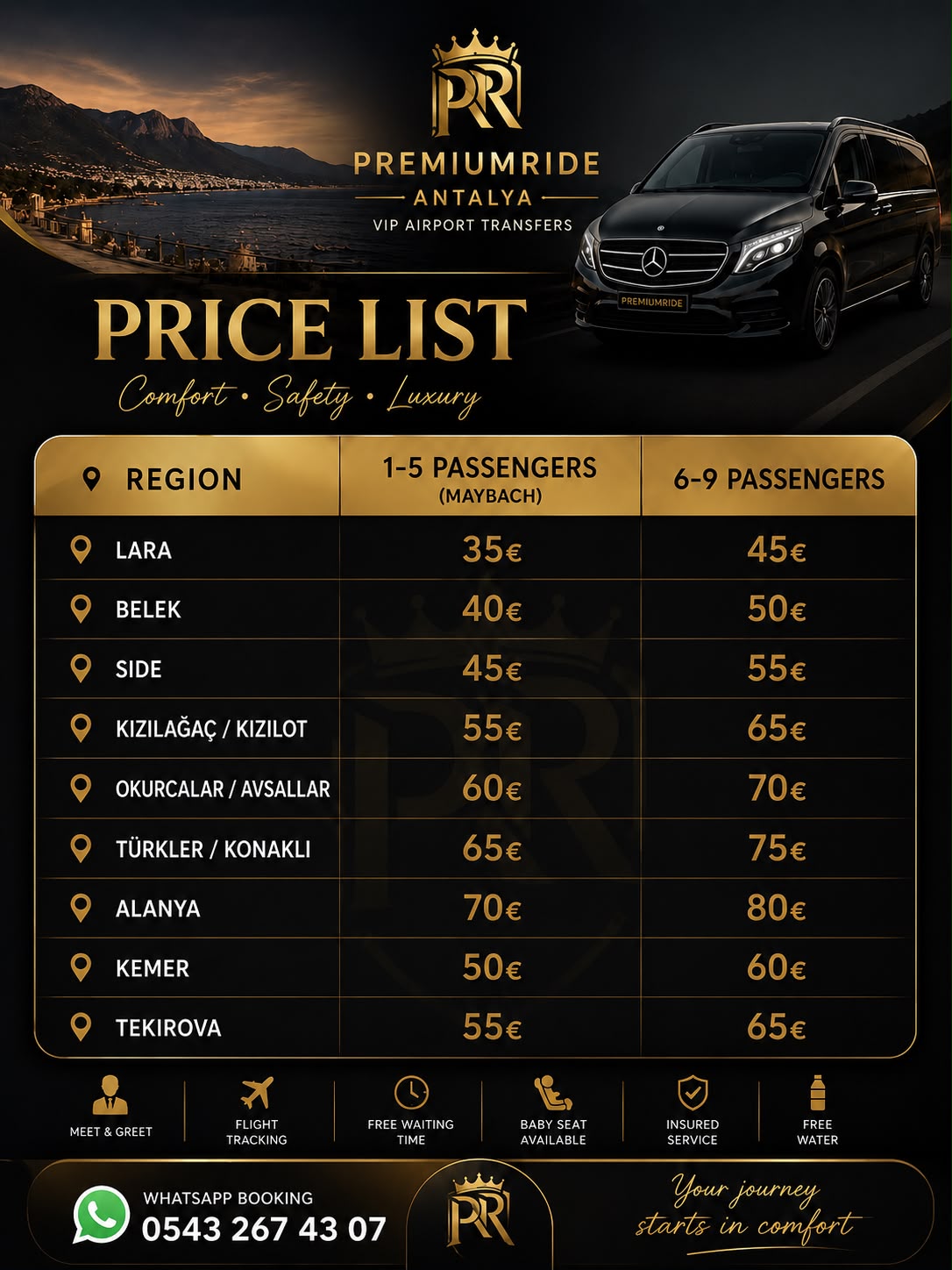 Premium Ride Antalya airport transfer price list